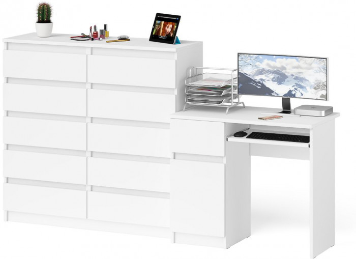 Мори компьютерный стол МС-1 левый + Комод МК1200.10, белый