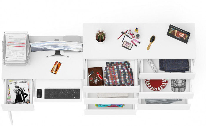 Мори компьютерный стол МС-1 левый + Комод МК1200.10, белый