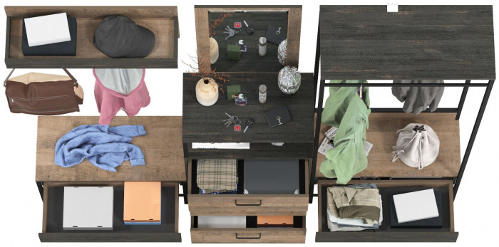 Трувор Прихожая 228, цвет дуб гранж песочный/интра, ШхГхВ 226х37х194,2 см., универсальная сборка