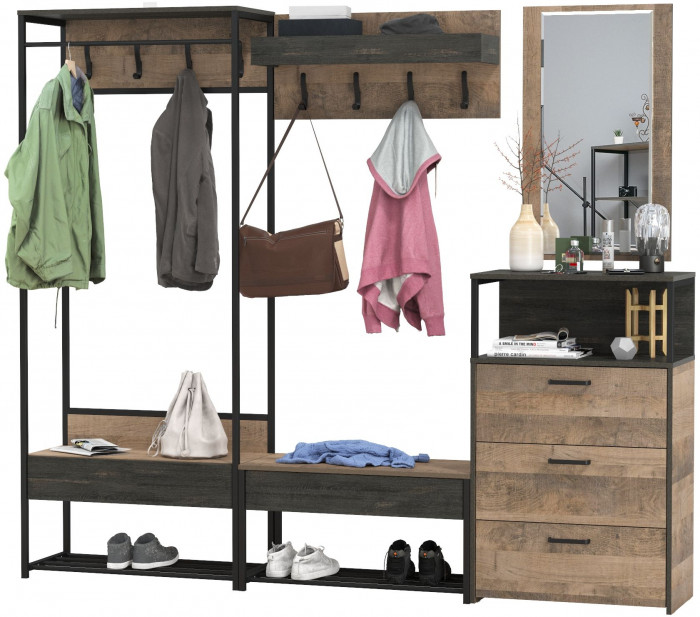 Трувор Прихожая 228, цвет дуб гранж песочный/интра, ШхГхВ 226х37х194,2 см., универсальная сборка