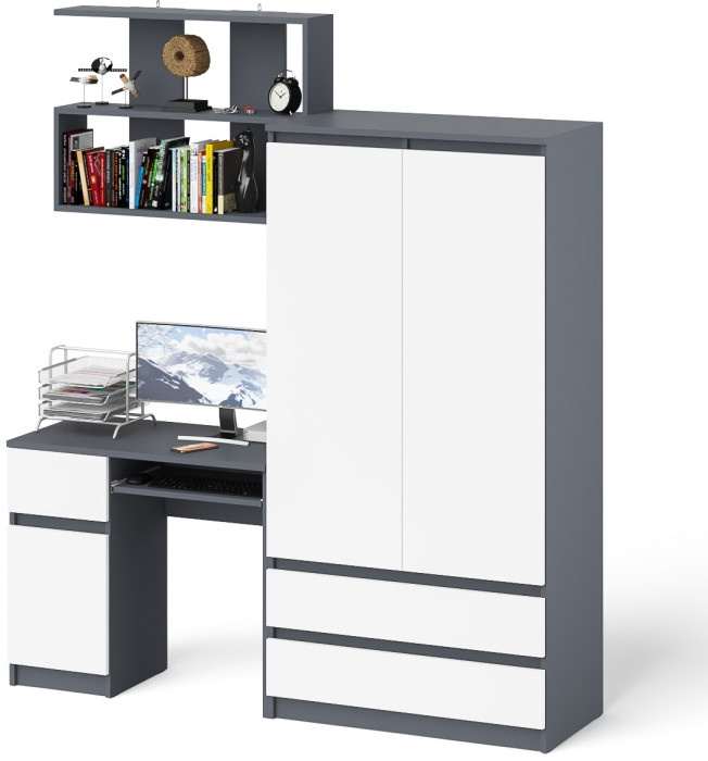 Мори Стол компьютерный МС-1 левый + Шкаф МШ900.1 + Полка 900, цвет графит/белый, ШхГхВ 180,4х50,4х209,6 см., НЕ универсальная сборка