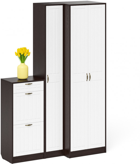 Прихожая П-6 Компоновка № 28, венге/фасады МДФ белое дерево фрезеровка прованс