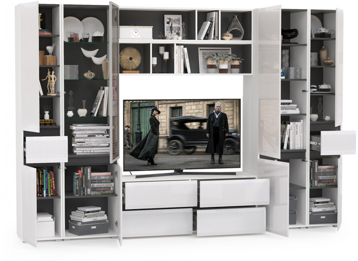 Сидней Комплектация № 036, корпус белый/чёрный/фасады МДФ белый глянец