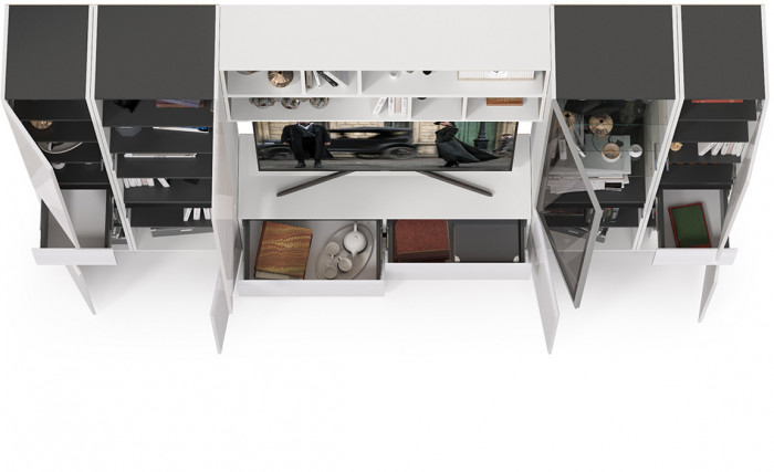 Сидней Комплектация № 036, корпус белый/чёрный/фасады МДФ белый глянец