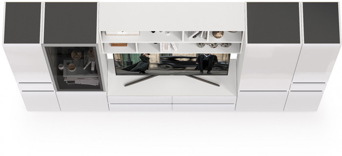 Сидней Комплектация № 036, корпус белый/чёрный/фасады МДФ белый глянец