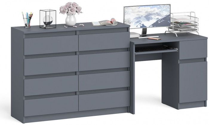 Мори компьютерный стол МС-1 правый + Комод МК1200.8, графит