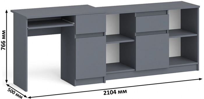 Мори компьютерный стол МС-1 правый + Тумба МТВ1204.1, графит