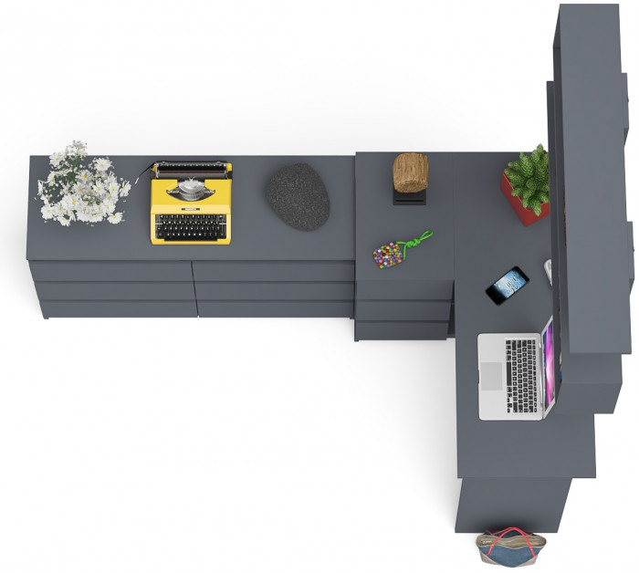 Мори компьютерный стол МС-16 левый + Комод МК1200.6 + Полка 1200, графит