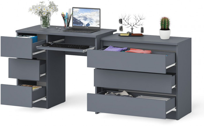 Мори компьютерный стол МС-6 левый + Комод МК800.1, графит