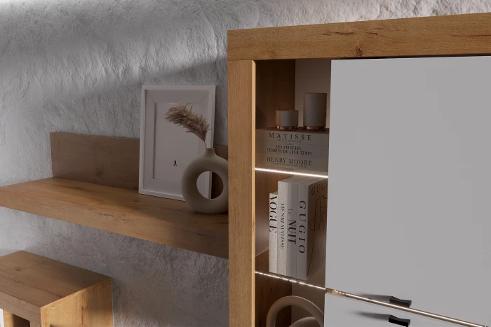 Прага Модульная Гостиная, вариант №1, Дуб Вотан/Белый глянец