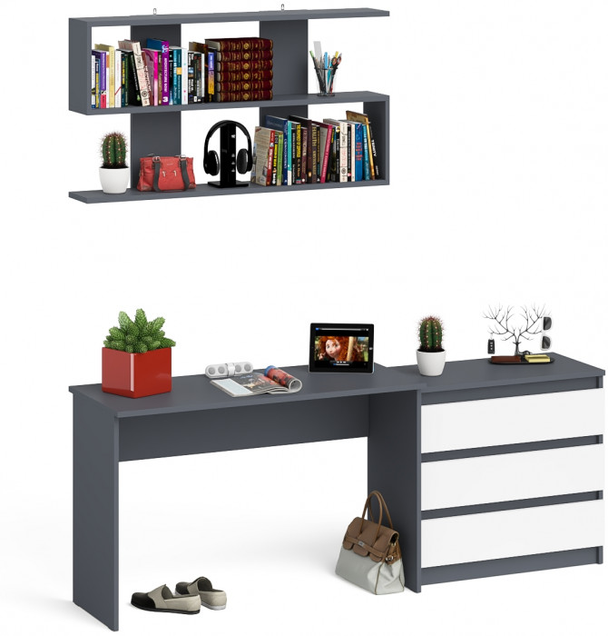 Мори письменный стол МСП1200.1 + Комод МК800.1 + Полка 1200, графит/белый