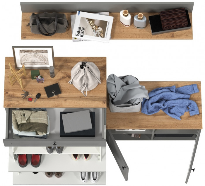 Остин Прихожая 65, цвет серый графит/дуб крафт золотой, ШхГхВ 160х41,9х160 см., универсальная сборка