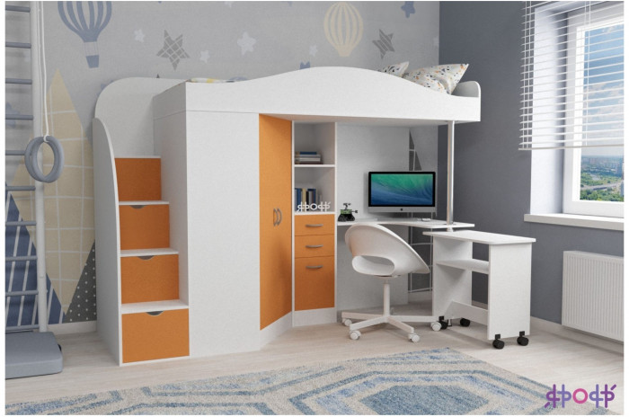 Кровать-чердак Юниор 4 (Ясень Анкор Темный/Дуб молочный)