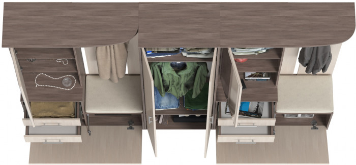 Прихожая Домино 3, цвет бодега тёмный/бодега светлый, ШхГхВ 260х36х202 см., универсальная сборка