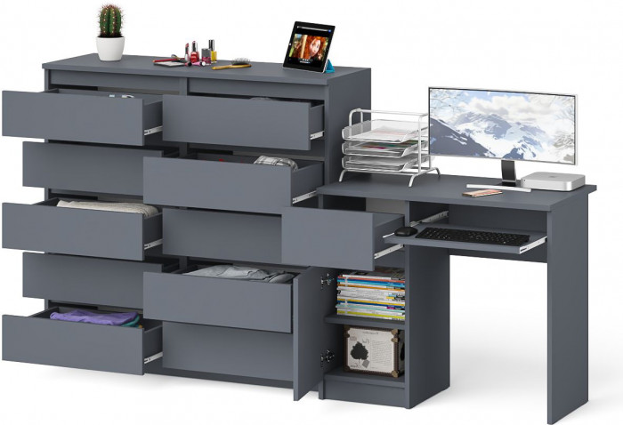 Мори компьютерный стол МС-1 левый + Комод МК1200.10, графит