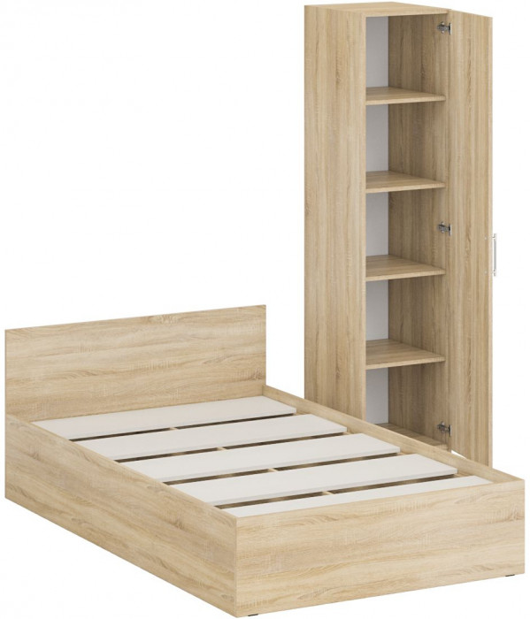 Кровать 1200 + Пенал Стандарт, цвет дуб сонома, ШхГхВ 123,5х203,5х70 + 45х52х200 см., сп.м. 1200х2000 мм., без матраса, основание есть