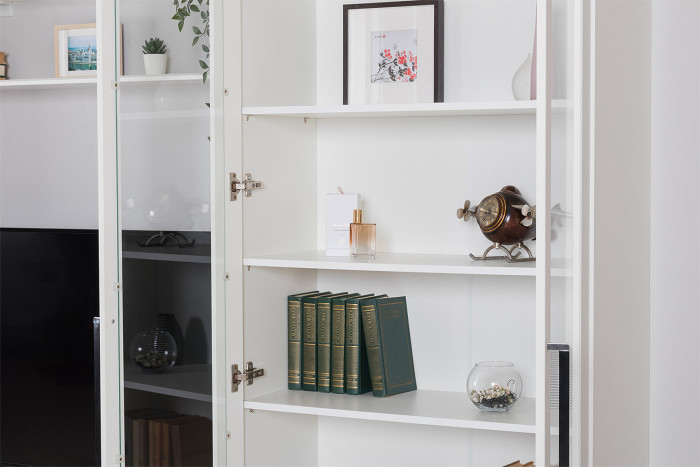 Валенсия Гостиная № 097, цвет ЛДСП белый шагрень/МДФ белый шагрень, ШхГхВ 217,3х38,4х225,2 см., универсальная сборка