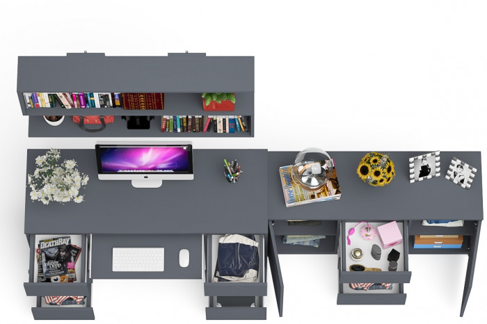 Мори компьютерный стол МС-2 + Комод МК1200.3 + Полка 1200, графит