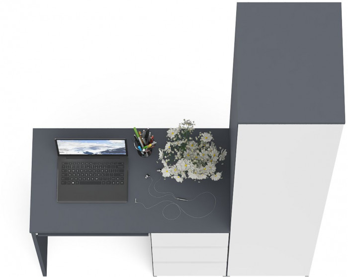 Мори компьютерный стол МС-6 правый + Пенал МШ400.1, графит/белый