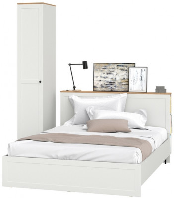 Остин 11.53 Кровать + ортопед + 13.225 Шкаф-пенал, белый шагрень/дуб крафт золотой