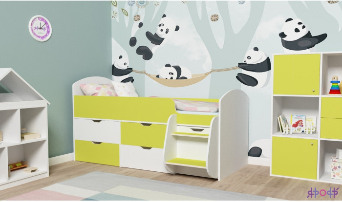 Кровать-чердак Малыш 7 (Дуб молочный/Лайм)