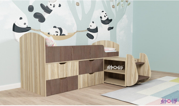 Кровать-чердак Малыш 7 (Дуб молочный/Лайм)