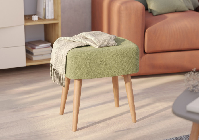 Банкетка 6-5135ТКШзел Полли, цвет ткань зелёная, ШхГхВ 44х34х45 см.(прямоугольная банкетка на четырёх ножках), цвет ножек: тик