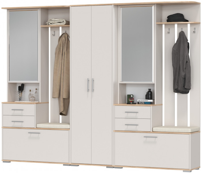 Прихожая Домино 3, цвет дуб крафт золотой/кашемир серый, ШхГхВ 260х36х202 см., универсальная сборка