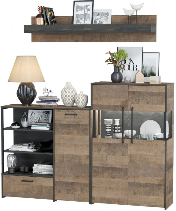 Трувор Гостиная 006, цвет дуб гранж песочный/интра, ШхГхВ 194,8х37х195 см., универсальная сборка