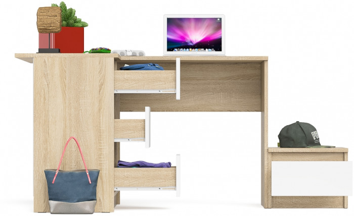 Мори Стол компьютерный МС-16 левый + Тумба ТМП400.1, цвет дуб сонома/белый, ШхГхВ 164,8х84,9х76,6 см., выдвижные ящики слев, НЕ универсальная сборкаа