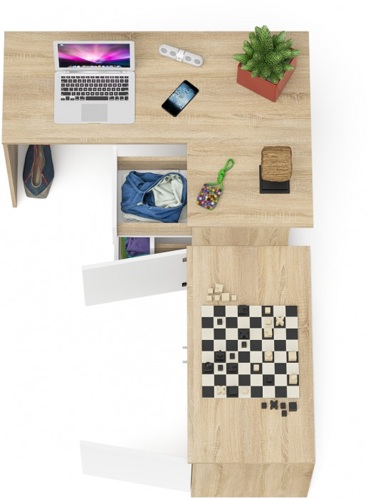 Мори Стол компьютерный МС-16 правый + Тумба МА900.1, цвет дуб сонома/белый, ШхГхВ 214,8х84,9х76,6 см., выдвижные ящики справа, НЕ универс. сборка