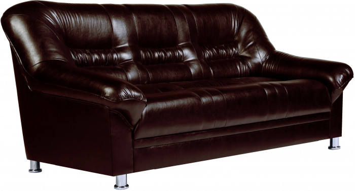 Диван кожаный коричневый, прямой 3-х местный, для дома, офиса, гостиной, кабинета Карелия