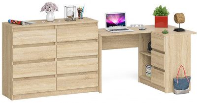 Мори компьютерный стол МС-16 правый + Комод МК1200.8, дуб сонома