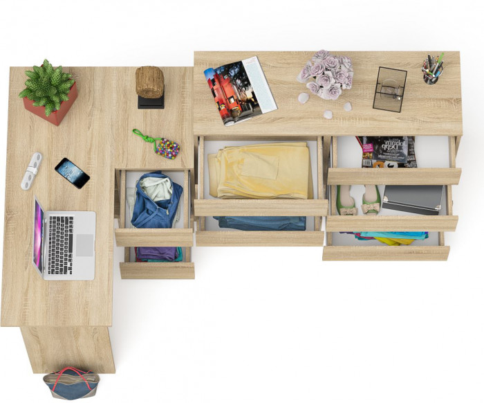 Мори компьютерный стол МС-16 правый + Комод МК1200.8, дуб сонома