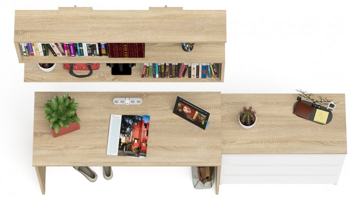 Мори письменный стол МСП1200.1 + Комод МК800.1 + Полка 1200, дуб сонома/белый