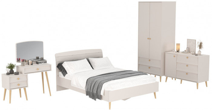 Афина Спальня 05-1400, цвет кашемир серый, сп.м. 1400х2000 мм., б/м, основание есть - фанера