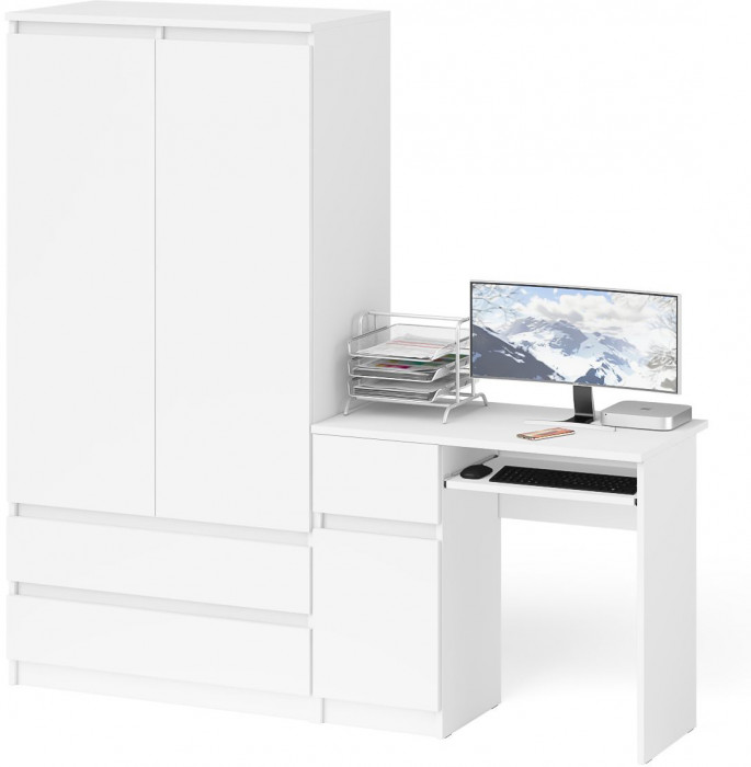 Мори Стол компьютерный МС-1 левый + Шкаф МШ900.1, цвет белый, ШхГхВ 180,4х50,4х179,6 см., выдвижной ящик слева, НЕ универсальная сборка