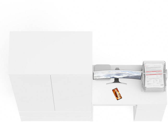 Мори Стол компьютерный МС-1 правый + Шкаф МШ900.1, цвет белый, ШхГхВ 180,4х50,4х179,6 см., выдвижной ящик справа, НЕ универсальная сборка