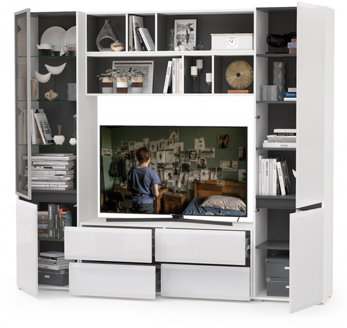 Сидней Комплектация № 039, корпус белый/чёрный/фасады МДФ белый глянец