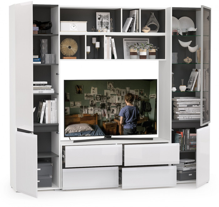 Сидней Комплектация № 039, корпус белый/чёрный/фасады МДФ белый глянец