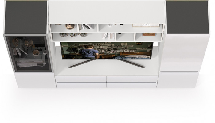 Сидней Комплектация № 039, корпус белый/чёрный/фасады МДФ белый глянец