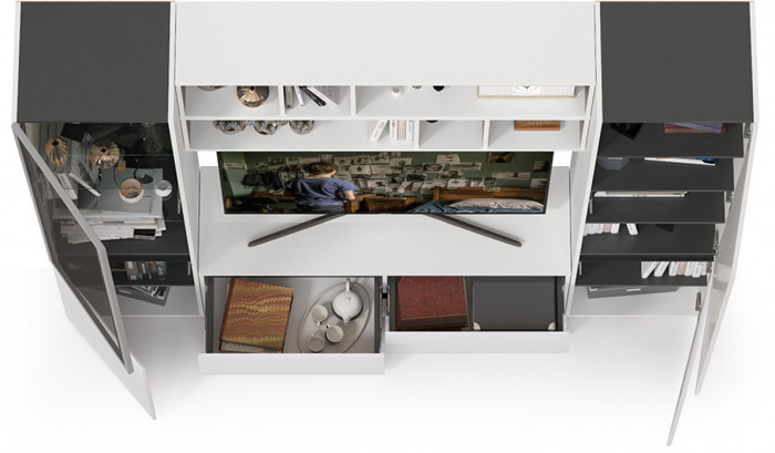 Сидней Комплектация № 039, корпус белый/чёрный/фасады МДФ белый глянец