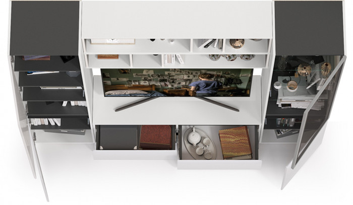 Сидней Комплектация № 039, корпус белый/чёрный/фасады МДФ белый глянец