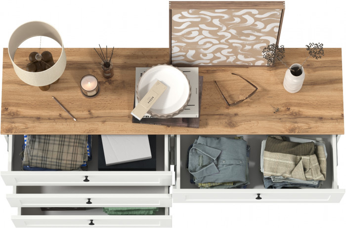 Остин 16.240 Комод, цвет белый шагрень/дуб крафт золотой, ШхГхВ 160,1х41,9х75,4 см. (шесть выдвижных ящиков)