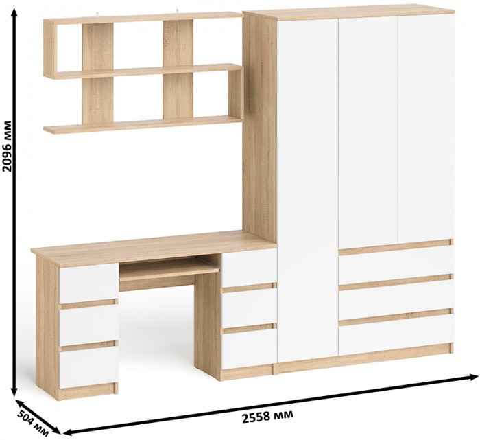 Мори компьютерный стол МС-2 + Шкаф МШ1200.1 + Полка 1200, дуб сонома/белый