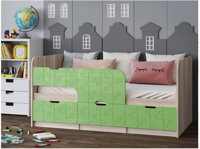 Детская кровать Юниор-9, 80х180 (Лайм глянец, Ясень шимо светлый)