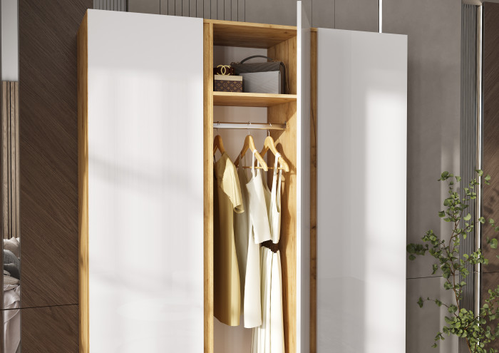 Келвин Шкаф 3-х створчатый 1500, Белый Глянец, Дуб Крафт