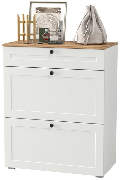 Остин 16.121 Тумба для обуви, белый шагрень/дуб крафт золотой