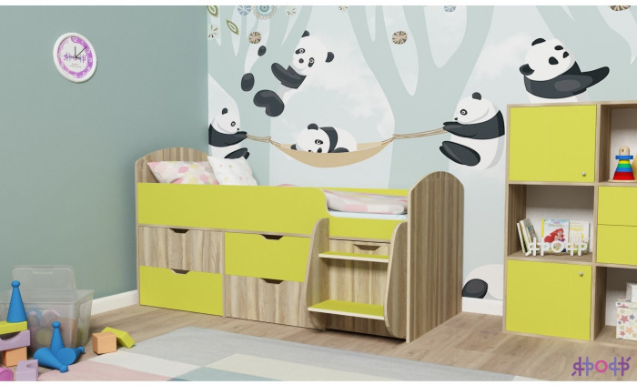 Кровать-чердак Малыш 7 (Дуб молочный/Белое дерево)