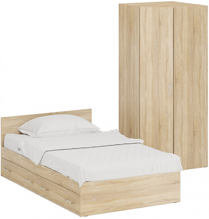Кровать с ящиками 1200 + угловой шкаф Стандарт, дуб сонома